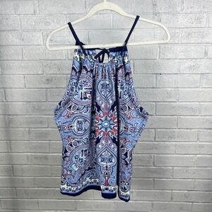 J. McLaughin Catalina Cloth Blue Paisley Sleeveless Halter Top Womens L Resort